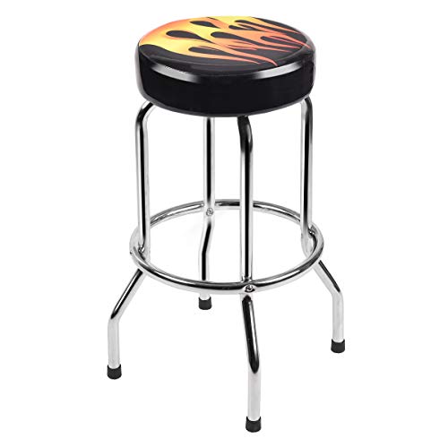 COSTWAY 29" Bar Stools Flame Round Padded Seat Retro Nostalgic Style Backless Chair Barstool, Black (1 x Stool)