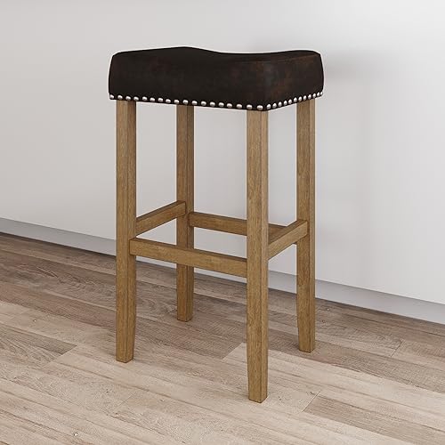 Nathan James 21408 Hylie Nailhead Wood Pub-Height Kitchen Counter Bar Stool 29", Dark Brown/Light Brown, Set of 2