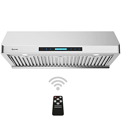 COSTWAY Under-Cabinet Range Hood, 36-Inch 900 CFM, 4 Speed Touch Screen Panel, Stainless Steel Kitchen Vent Fan w/IR Remote Control, LED Lights and Wireless Stove Vent