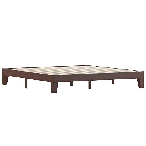 Flash Furniture Evelyn Wooden Platform Bed - Walnut Finish - King - Wooden Slat Support - No Box Spring Required - Easy Assembly