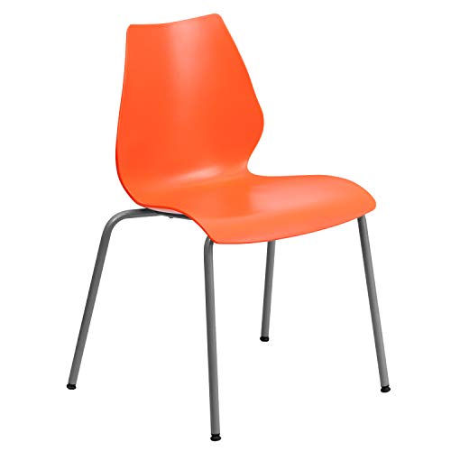 Flash Furniture HERCULES Series 770 lb. Capacity Orange Stack Chair with Lumbar Support and Silver Frame