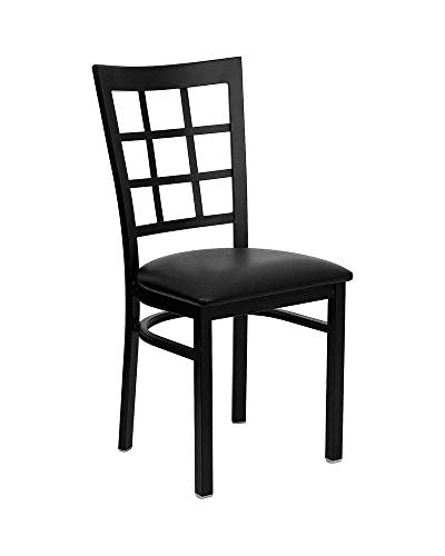 Flash Furniture 2 Pack HERCULES Series Black Window Back Metal Restaurant Chair - Black Vinyl Seat