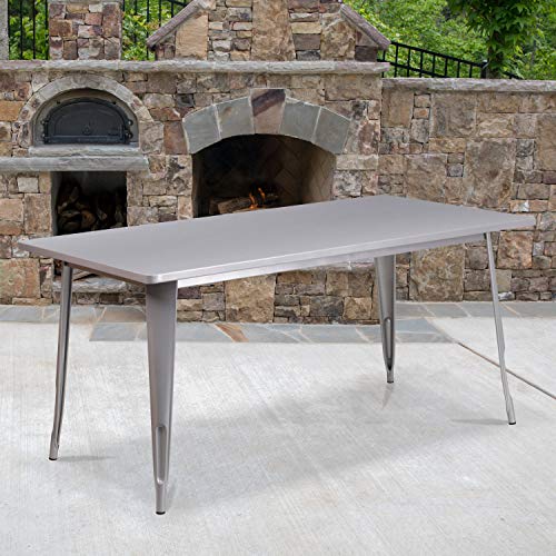 Flash Furniture Charis Commercial Grade 31.5" x 63" Rectangular Silver Metal Indoor-Outdoor Table