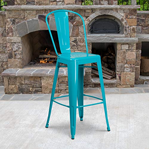 Flash Furniture Blake Commercial Grade 4 Pack 30" High Crystal Teal-Blue Metal Indoor-Outdoor Barstool with Back