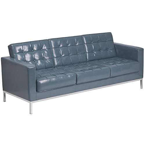 Flash Furniture HERCULES Lacey Series Contemporary Gray LeatherSoft Sofa with Stainless Steel Frame