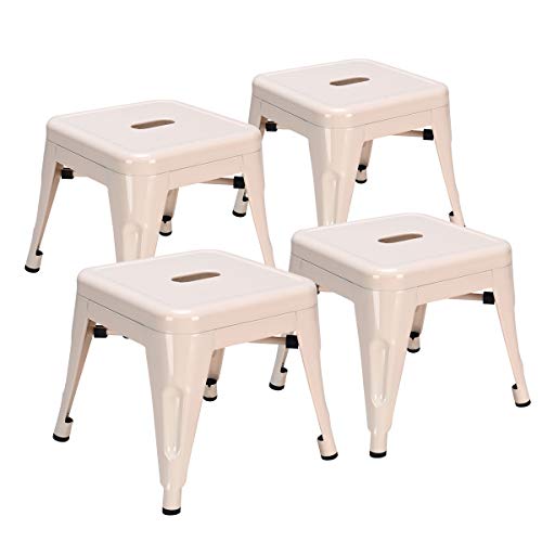 COSTWAY Kids Metal Stools Steel Barstools Vintage Antique Style Counter Bar Stool (Milky White, Set of 4)