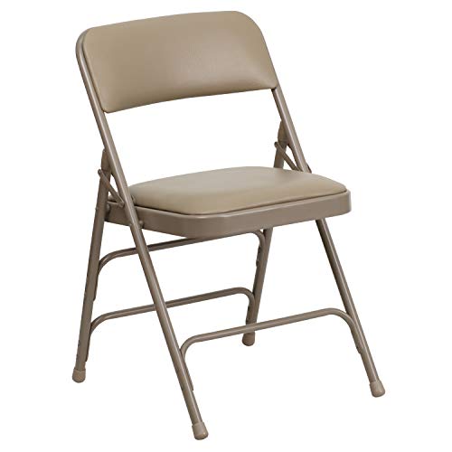 Flash Furniture HERCULES Series Curved Triple Braced & Double Hinged Beige Vinyl Metal Folding Chair