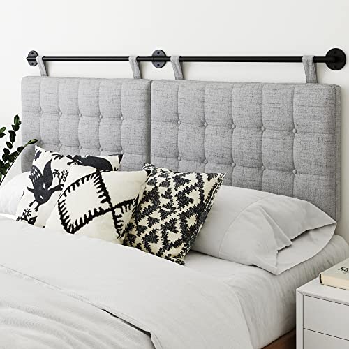 Nathan James Remi Tufted Wall Mount Hanging Headboard, King, Grey/Black