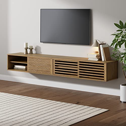 Nathan James Monroe Floating Wall Mounted Media Entertainment TV Console Cabinet with Sliding Door, Light Brown - Set of 2