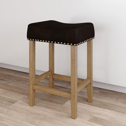 Nathan James Hylie Nailhead Wood Pub-Height Kitchen Counter Bar Stool 24", Dark Brown/Light Brown