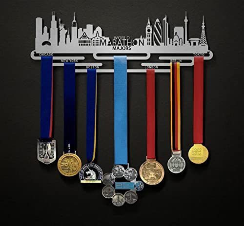 World Marathon Majors Medal Hanger Personalized Metal Signs Cityscape Edition, London, Berlin, Tokyo, New York, Boston, Chicago, Allied Medal Hanger Holder Display Rack