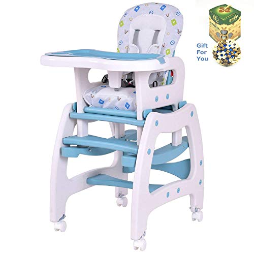 3 in 1 Baby High Chair Convertible Play Table - Blue by SpiritOne + Gift Coconut Shell Massage Ball