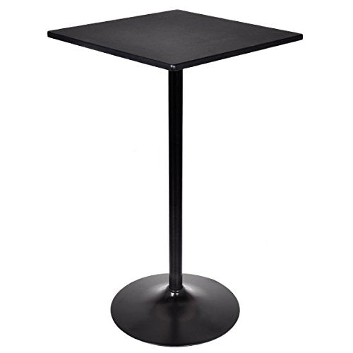 COSTWAY High Table Square Pub Bar Table Black MDF Top with Black Leg and Base