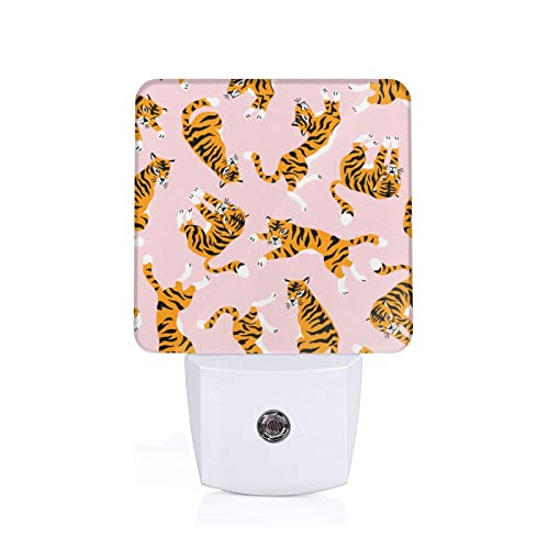 Cartoon Tiger Pink Led Night Light Plug in Auto Sensor Lamp for Bedroom Bathroom Nursery Hallway