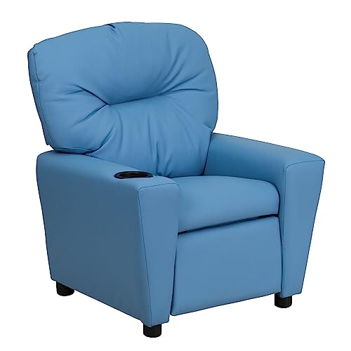 Flash Furniture Chandler Contemporary Light Blue Vinyl Kids Recliner with Cup Holder