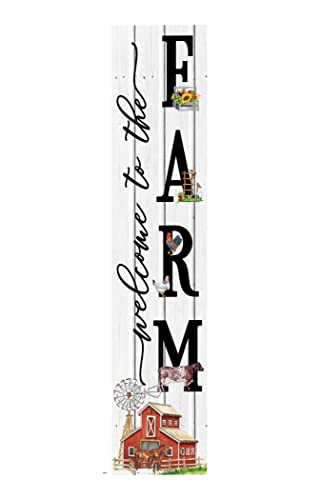 24 Inch (2 Foot Tall) Welcome to the Farm Red Barn Vertical Wood Print Sign