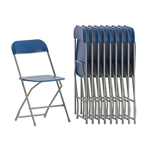 Flash Furniture Hercules Plastic Folding Chair - Blue (10 Pack) | Lightweight, Durable, and Comfortable Event Chair | 650LB Weight Capacity