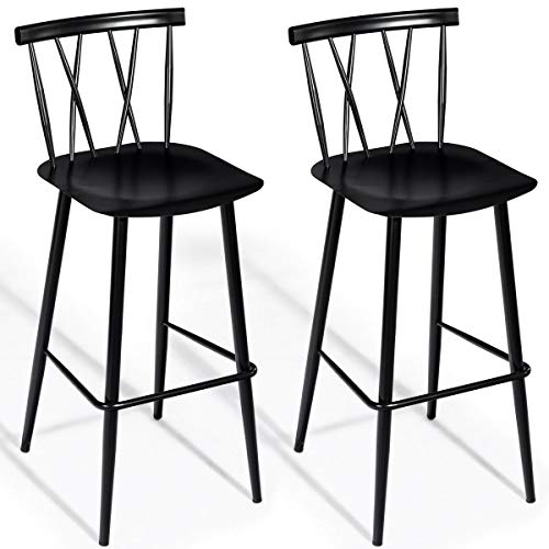 COSTWAY Dining Chair Set of 2, Farmhouse Windsor Chairs Bar Chairs with Spindle Back and Sturdy Metal Construction, Cafe Chair Barstool Set of 2 (Height 29.5'')