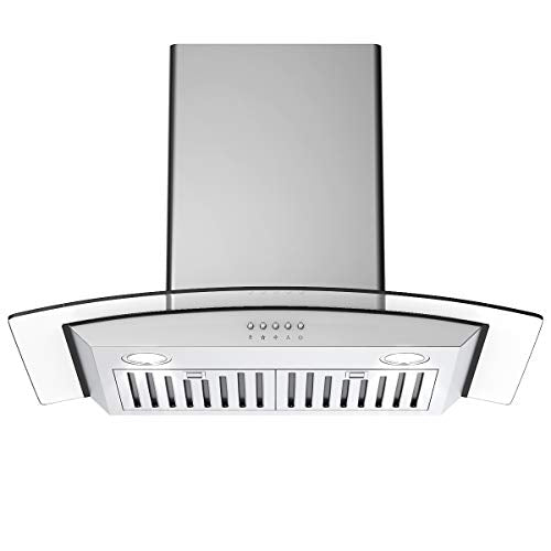 COSTWAY Wall Mounted Range Hood, 30-Inch Kitchen Stove Vent Hood 412-CFM, 3-Speed Exhaust Fan, LED lights, Ceiling Mount Range Hood with Adjustable Duct, Stainless Steel