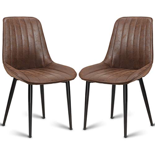 COSTWAY Dining Side Chair, Modern Accent Armless Comfortable Padded Velvet Seat Back Dining Chairs Bar Height Dining Living Kitchen Pub Bistro Chairs, Brown (2 Dining Chairs)