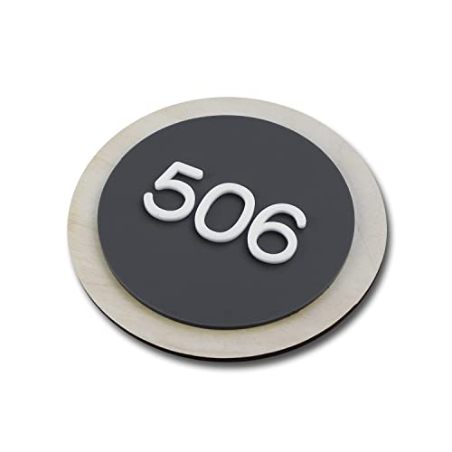 Bsign Apartment Door Numbers - Round Acrylic Plaque & Wood Sign - Office Name Plates for Wall