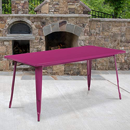 Flash Furniture Charis Commercial Grade 31.5" x 63" Rectangular Purple Metal Indoor-Outdoor Table