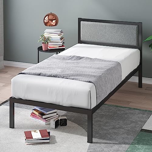 ZINUS Korey Metal Platform Bed Frame with Upholstered Headboard, Wood Slat Support, No Box Spring, Easy Assembly, Twin