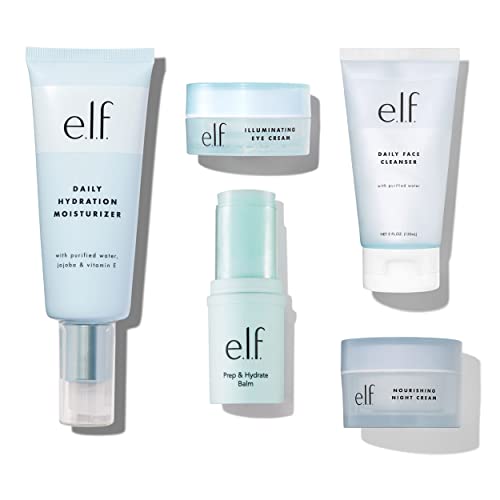 e.l.f. Jet Set Hydration Kit, Travel Friendly Hydrating Skincare Set, Face Cleanser, Balm, Moisturizer, Eye Cream & Night Cream, Vegan & Cruelty-Free