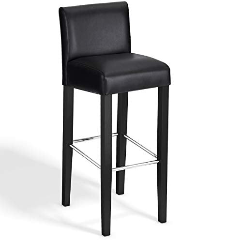 COSTWAY 40'' Bar Stool Modern Contemporary Bar Height Backed Padded Seat Pub Bistro Kitchen Dining Side Chair Barstools with Solid Wood Legs (Black, 1)