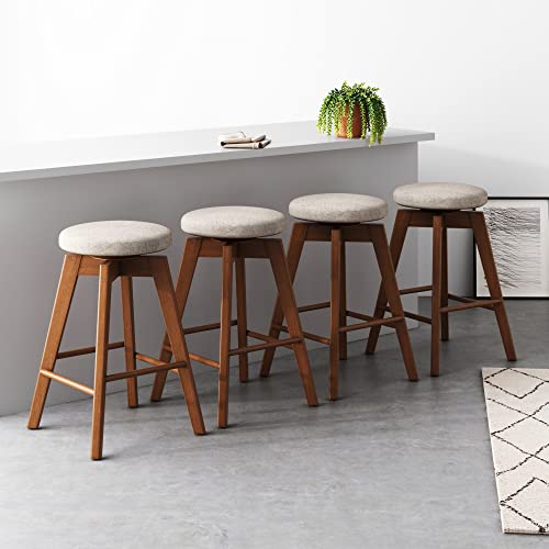 Nathan James Amalia Backless Kitchen Counter Height Bar Stool, Solid Wood with 360 Swivel Seat Antique Coffee/Natural Wheat, Set of 4