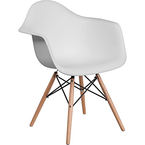 Flash Furniture 2 Pack Alonza Series White Plastic Chair with Wooden Legs