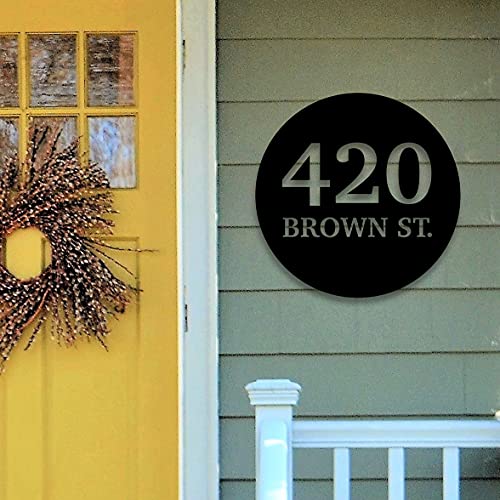 Round House Number and Street Name Personalized Solid Steel Decorative Address Marker House Accent Sign