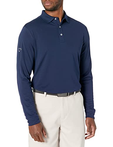 Callaway Men's Opti-Dri Long Sleeve Polo Shirt, Uv Block Sun Protection, Performance Shirts For Men, Classic Fit, Extended Sizing (Sizes Xs-4Xl), Peacoat, 3X-Large