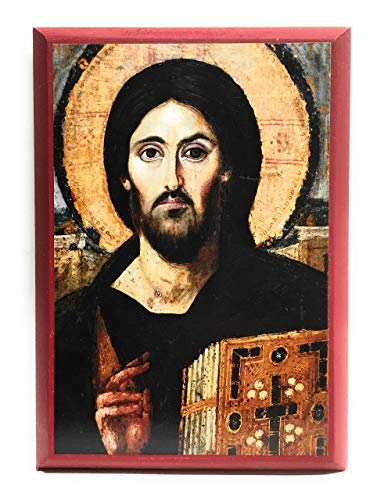 Wooden Greek Orthodox Christian Icon 6th Century Jesus Christ Pantocrator from St Catherine Monastery in Sinai (4.5" x 6.5")