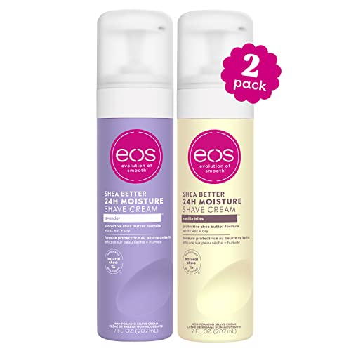 eos Shea Better Shaving Cream for Women - Variety Pack: Vanilla Bliss + Lavender | Shave Cream, Skin Care and Lotion with Shea Butter and Aloe | 24 Hour Hydration | 7 fl oz | Pack of 2