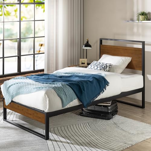 ZINUS Suzanne 44 Inch Bamboo and Metal Platform Bed Frame / Solid Steel Construction / No Box Spring Needed / Wood Slat Support / Easy Assembly, Chestnut Brown, Twin