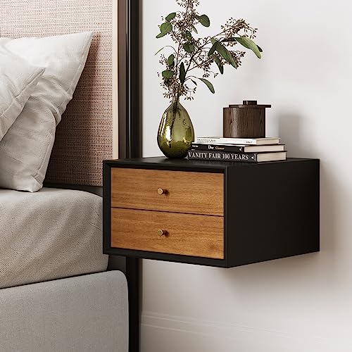 Nathan James Harper Modern Nightstand Side Accent or End Table with Storage Drawer, 1, Black/Brown - Floating