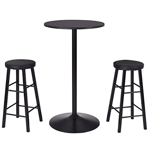 COSTWAY 3-Piece Bar Stool Table Set Bistro Kitchen Dining Furniture (Round bar Table)