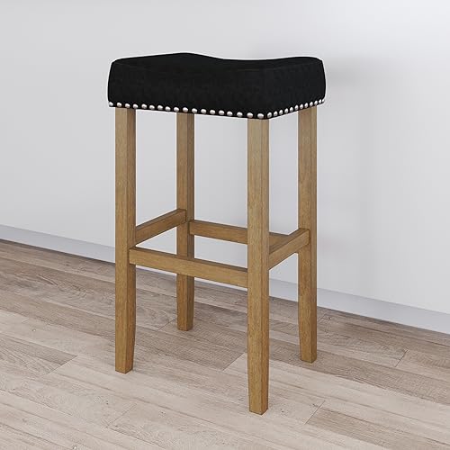 Nathan James Hylie Nailhead Wood Pub-Height Kitchen Counter Bar Stool, 29", Dark Gray/Light Brown