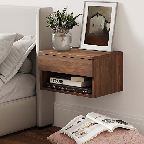 Nathan James Jackson Modern Floating Bedside Nightstand with Drawer, 1, Brown Walnut