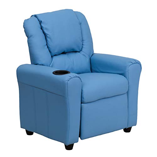 Flash Furniture Vana Contemporary Light Blue Vinyl Kids Recliner with Cup Holder and Headrest