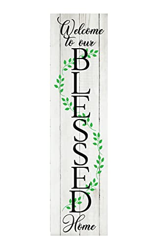 24 Inch (2 Foot Tall) Welcome to Our Blessed Home Vertical Wood Sign