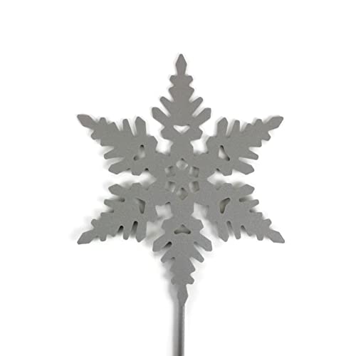 Holiday and Seasonal Tabletop and Yard Stake Metal Decor (Snowflake 9" Wide on Stake, Silver)