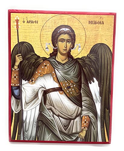 Wooden Greek Orthodox Christian Icon Saint Archangel Michael (12" x 15")