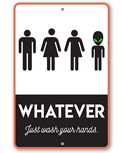 Whatever Just Wash Your Hands Sign - Funny Restroom Sign, Toilet and Washroom Art Print, Bathroom Decor and Gift, 8x12 Use Indoors or Outdoors Durable Black and White Metal Sign