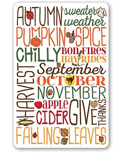 Autumn Sweater Weather Pumpkin Spice - Great Fall and Halloween Home Decor, Autumn Leaves Porch Display, Thanksgiving and Autumn Lover Gift, 12x18 Use Indoors or Outdoors Durable Metal Sign