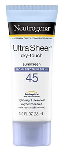 Neutrogena Ultra Sheer Dry-Touch Sunscreen Lotion, Broad Spectrum SPF 45 UVA/UVB Protection, Light, Water Resistant, Non-Comedogenic; Non-Greasy, Travel Size, 3 fl. oz