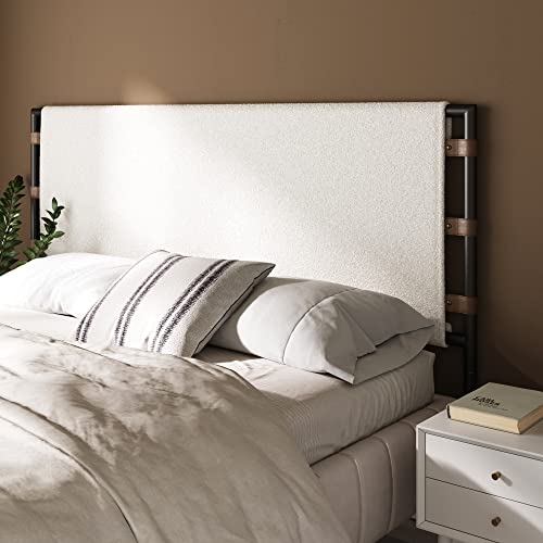 Nathan James Aspen Metal Boucle Fabric Wrapped Headboard, King, White/Gunmetal