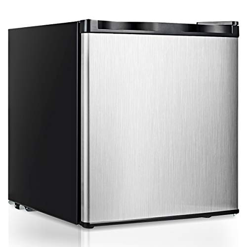 COSTWAY Compact Upright Freezer Countertop, 1.1 cu. ft. Mini Size with Reversible Stainless Steel Door and Adjustable Removable Shelves, Single Door Vertical Freezer for Home, Dorm, Office