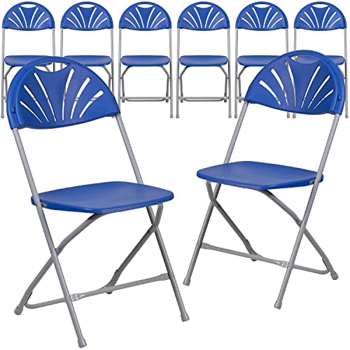 Flash Furniture 8 Pack HERCULES Series 650 lb. Capacity Blue Plastic Fan Back Folding Chair